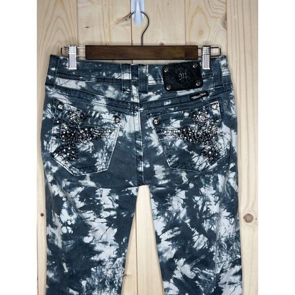 WOMENS MISS ME BLUE WHITE TIE DYE LOW RISE EMBELLISHED POCKETS SKINNY JEANS 27 - Picture 7 of 12